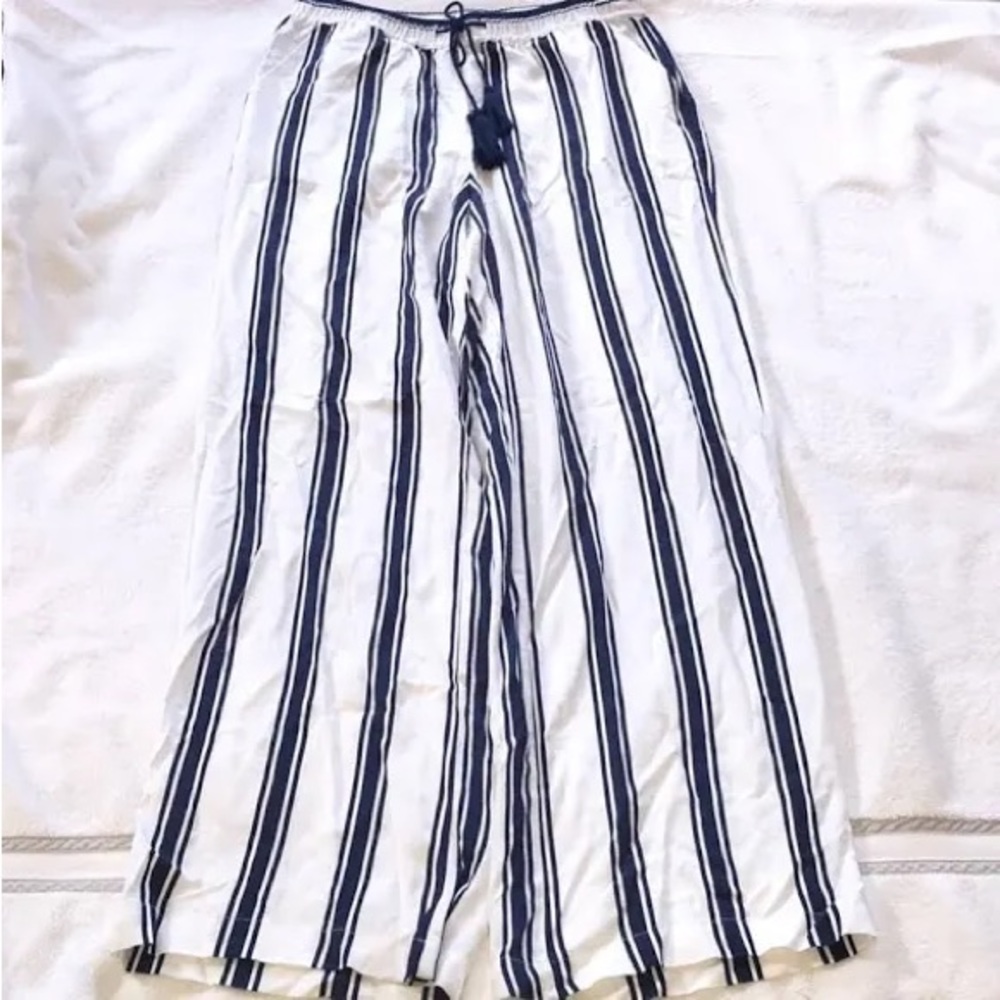 Bb Dakota Pants  | Striped Navy & White Pants with Drawstring Waist. |